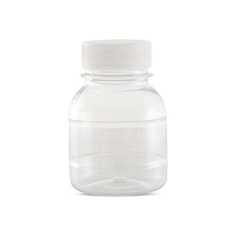 Plastic Bottle Clear (Round Shape, Mix Colour Caps)