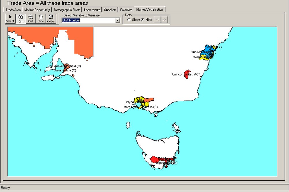 Pathfinder trade-area mapping with demographic overlays across Australia