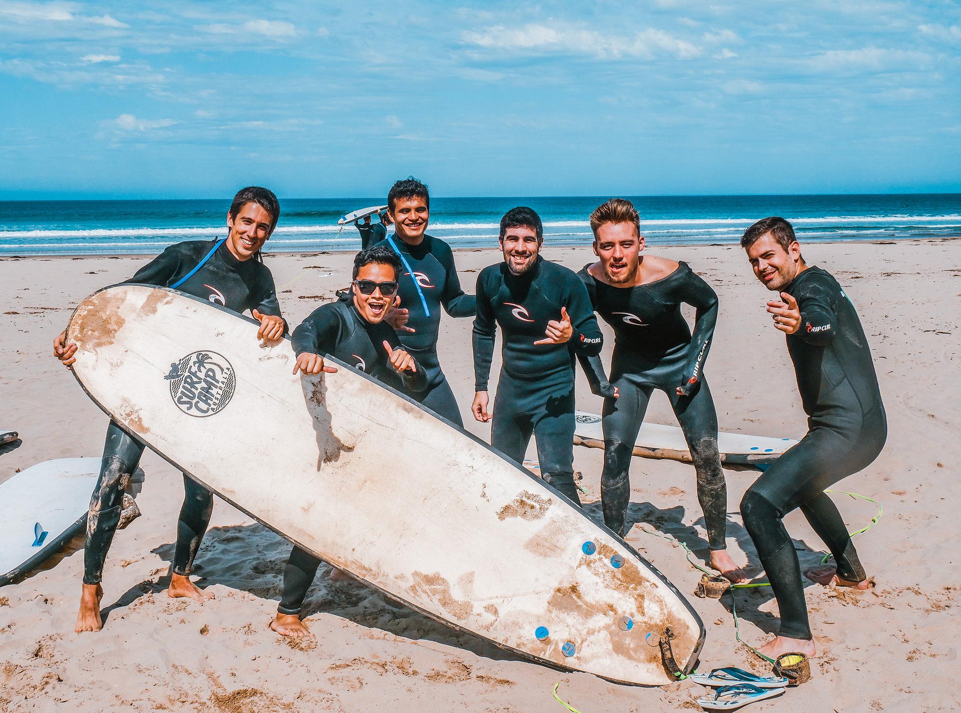 Group of Friends Surfing