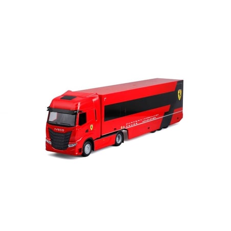 BURAGO 1/43  Iveco Fiat S-Way 570 F1 Race Car Transporter Team Scuderia Ferrari with Ferrari SF-24 No.16 Leclerc 2024