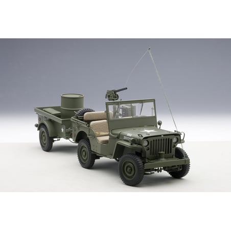 1/18 Jeep Willys, 1943 U.S. Army with Trailer and Accessories