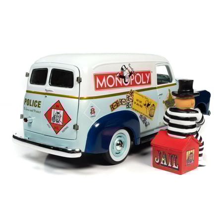 Autoworld 1/18 Chevrolet Police Van 1948 Monopoly Edition Bonus Mr. Monopoly Figure Included