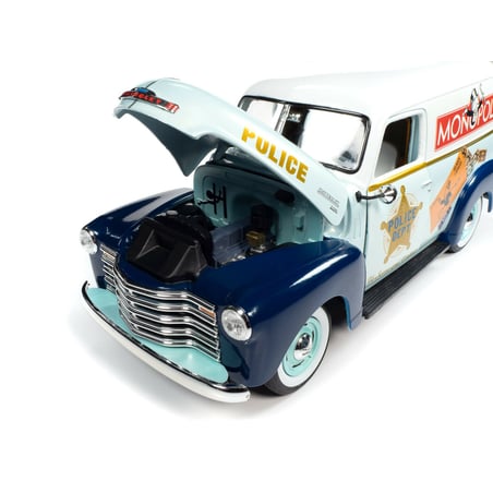 Autoworld 1/18 Chevrolet Police Van 1948 Monopoly Edition Bonus Mr. Monopoly Figure Included