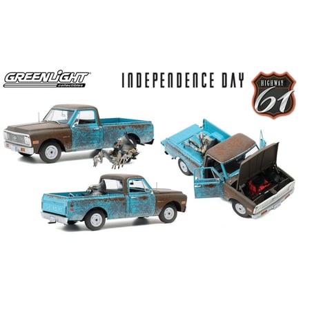 Greenlight Collectibles 1/18 Chevrolet C10 1971 & Alien Figure from the Movie Independence Day (1996)