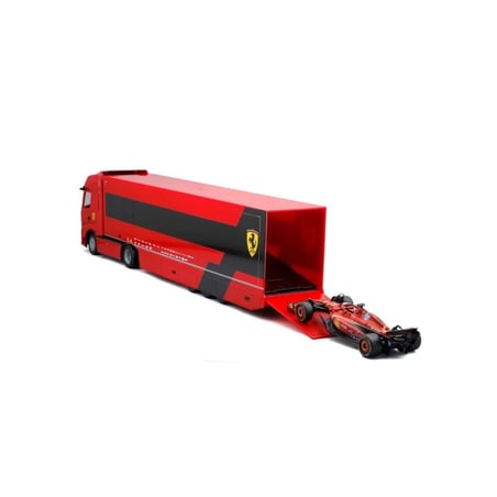 BURAGO 1/43  Iveco Fiat S-Way 570 F1 Race Car Transporter Team Scuderia Ferrari with Ferrari SF-24 No.16 Leclerc 2024