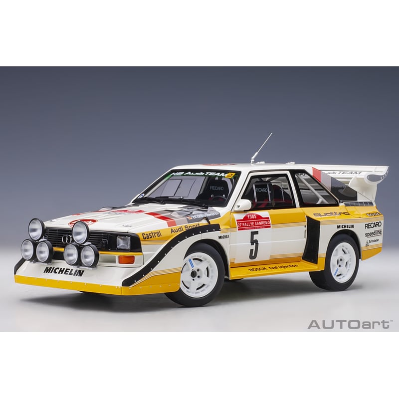 1/18 Audi Sport Quattro S1 Rally San Remo 1985 winner W. Röhrl/C. Geistdörfer No.5