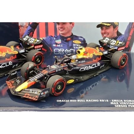 Minichamps 1/43 Oracle Red Bull Racing RB18  F1 Emilia Romagna GP 2022, Max Verstappen Winner / Sergio Perez 2nd Place