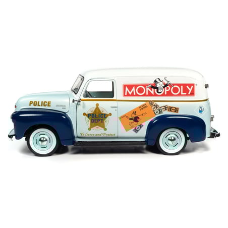 Autoworld 1/18 Chevrolet Police Van 1948 Monopoly Edition Bonus Mr. Monopoly Figure Included