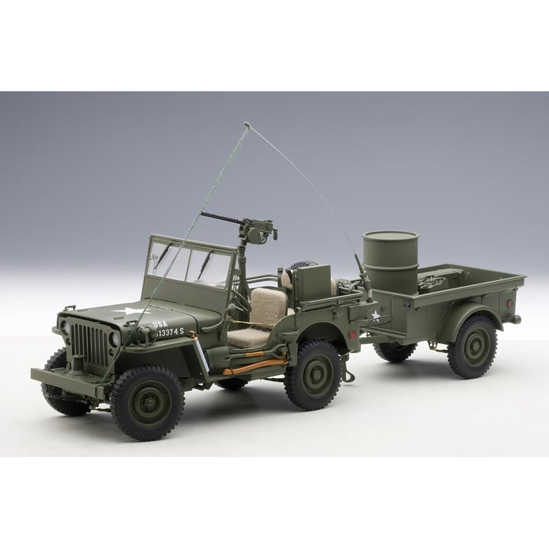 1/18 Jeep Willys, 1943 U.S. Army with Trailer and Accessories