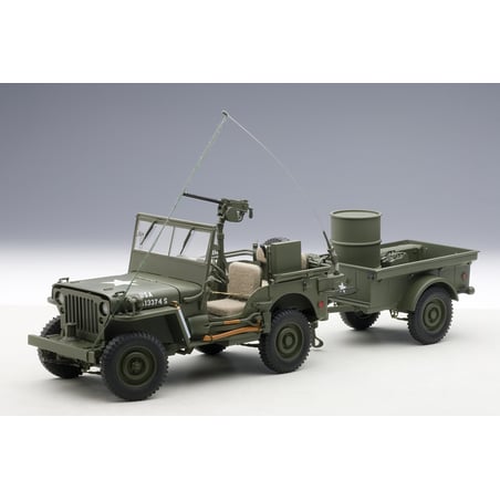 1/18 Jeep Willys, 1943 U.S. Army with Trailer and Accessories