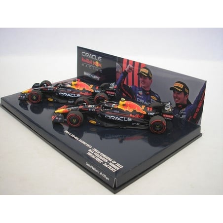 Minichamps 1/43 Oracle Red Bull Racing RB18  F1 Emilia Romagna GP 2022, Max Verstappen Winner / Sergio Perez 2nd Place