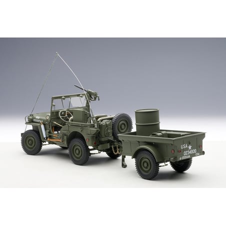 1/18 Jeep Willys, 1943 U.S. Army with Trailer and Accessories