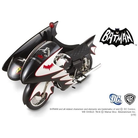 HotWheels 1/18 Batman & Robin 1966 Tv Series Batcycle & Sidecar