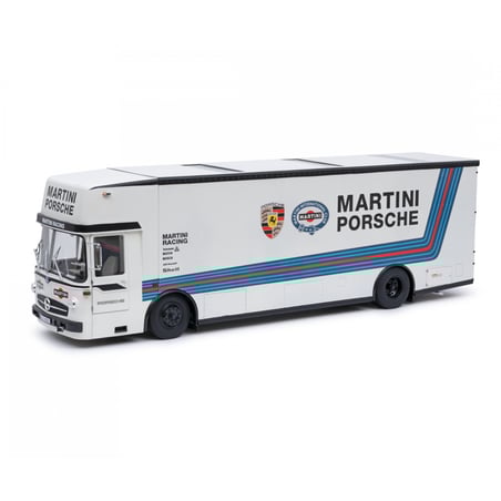 Schuco 1/18 Mercedes Benz O 317 K Race Car Transporter (Renntransporter) Team Porsche Martini Racing