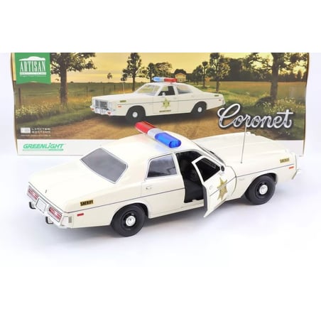 Greenlight 1/18 Dodge Coronet Police Car from the Dukes of Hazzard, Sheriff Rosco Purvis Coltrane 1975