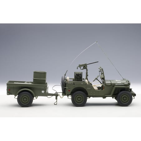 1/18 Jeep Willys, 1943 U.S. Army with Trailer and Accessories
