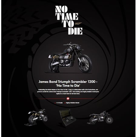 Corgi 1/12 Triumph Scrambler 1200, James Bond 007, No Time to Die, Matera streets chase, 2019