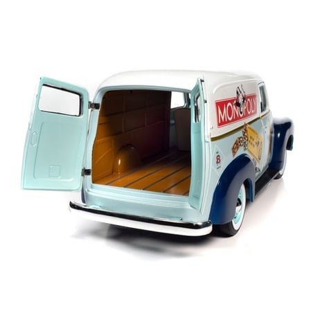 Autoworld 1/18 Chevrolet Police Van 1948 Monopoly Edition Bonus Mr. Monopoly Figure Included