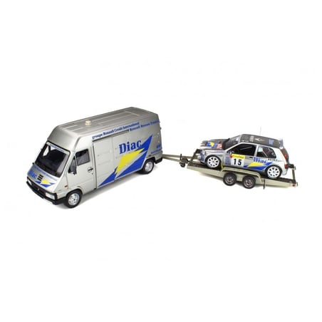 Otto Mobile 1/18 Renault Master Van with Trailer & Clio Maxi Diac Night Version No 15 Rally Monte Carlo, Driver: Bugalski 1995