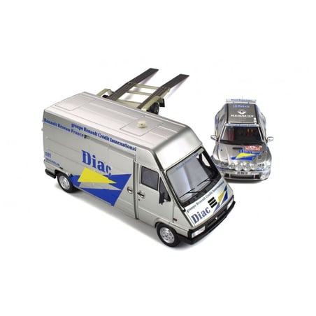 Otto Mobile 1/18 Renault Master Van with Trailer & Clio Maxi Diac Night Version No 15 Rally Monte Carlo, Driver: Bugalski 1995