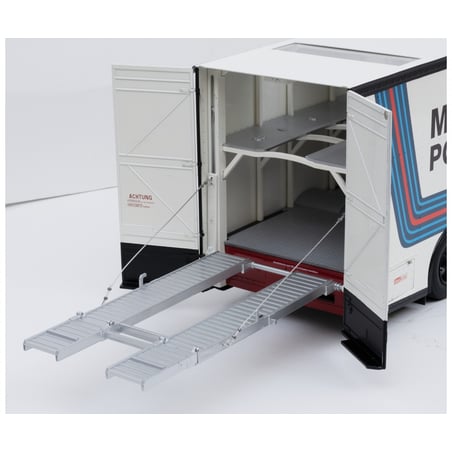 Schuco 1/18 Mercedes Benz O 317 K Race Car Transporter (Renntransporter) Team Porsche Martini Racing
