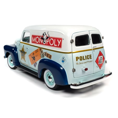 Autoworld 1/18 Chevrolet Police Van 1948 Monopoly Edition Bonus Mr. Monopoly Figure Included