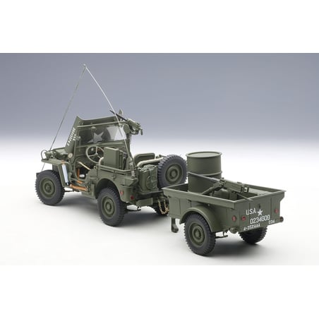 1/18 Jeep Willys, 1943 U.S. Army with Trailer and Accessories