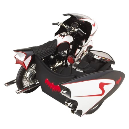 HotWheels 1/18 Batman & Robin 1966 Tv Series Batcycle & Sidecar