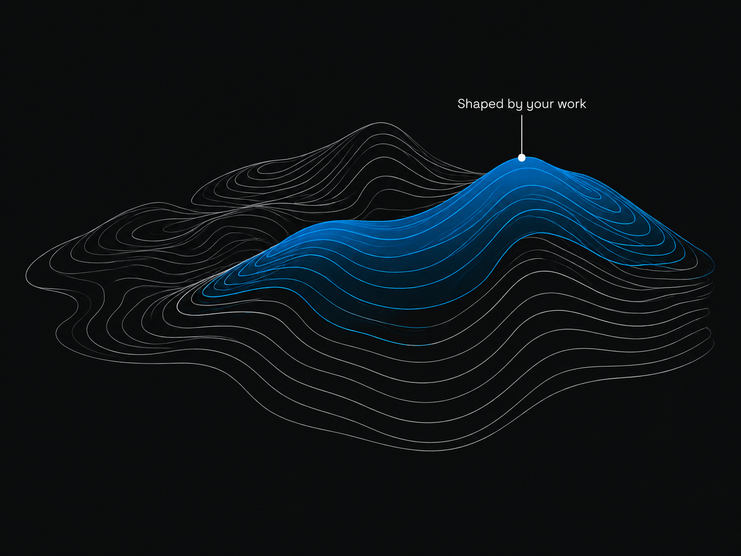 A blue ridge emerges from fine contour lines, shaped by your work.