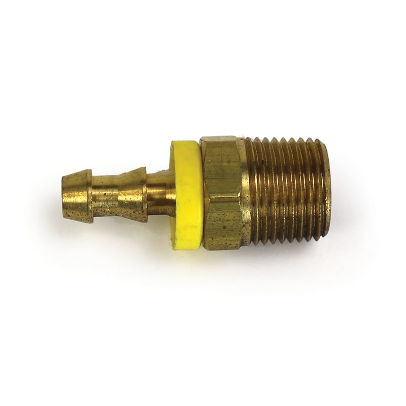 Hose Barb, 1/4″ Inside Diameter Push-On, 3/8″ Male NPT, Brass.