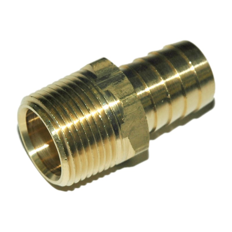 Hose Barb, 3/4" Inside Diameter Hose, 3/4" Male NPT, Straight, Brass.