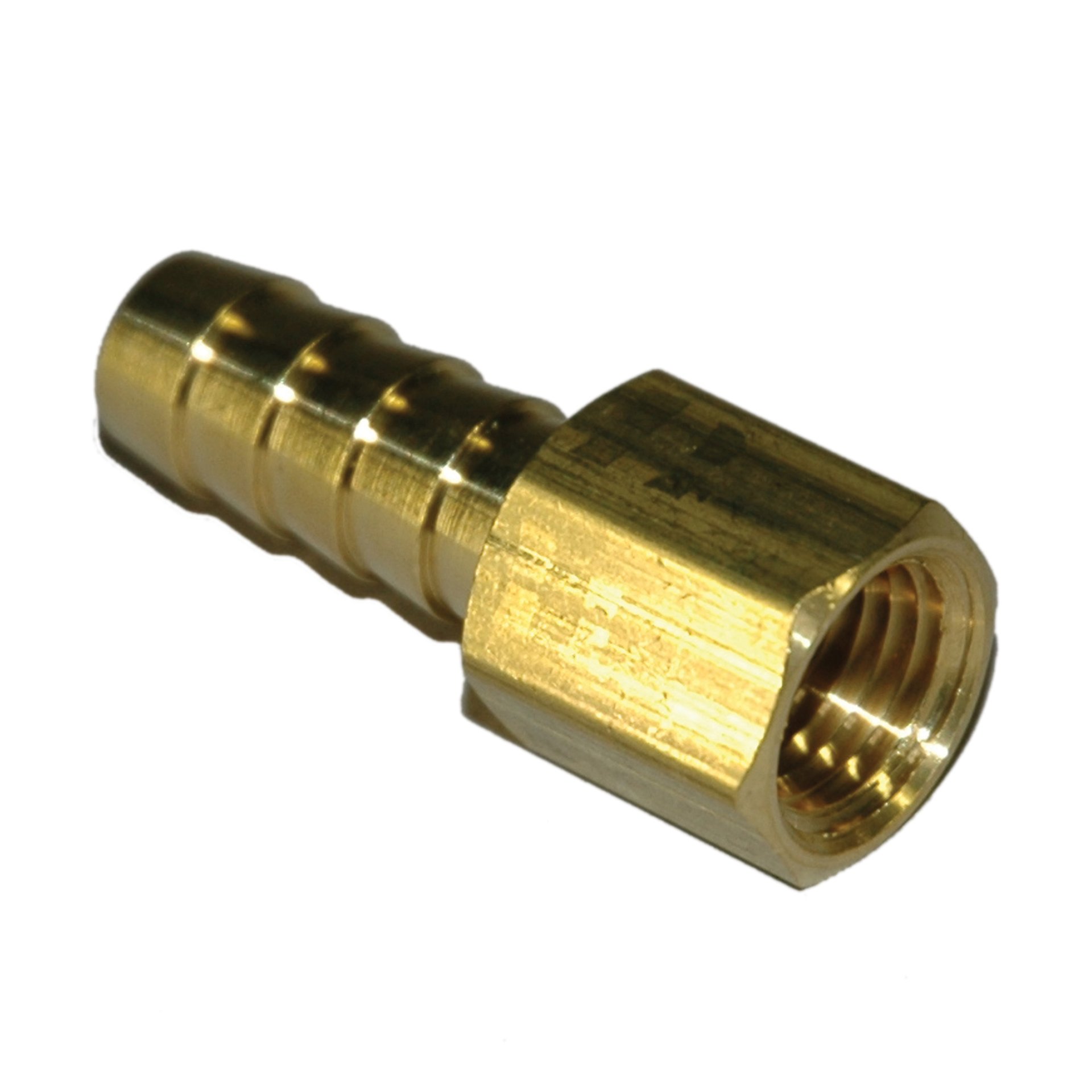 Hose Barb, 3/8" Inside Diameter Hose, 1/4" Female NPT, Straight, Brass - Image 1