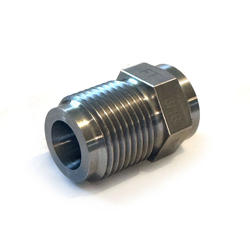 Nozzle Tip, FT, 1-1/2" OAL, 7/8"-14, 1/2" RO, 3/4" Radius, 3/16" Orifice.