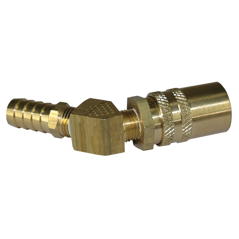 Coupler, 3/8" Passage, 45 Degree, 1/2" ID hose, 328 Series.