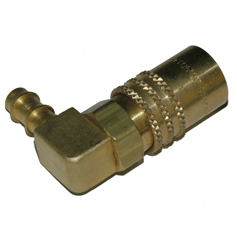 Coupler, 3/8" Passage, 90 Degree, 3/8" Inside Diameter Hose, 316 Series.