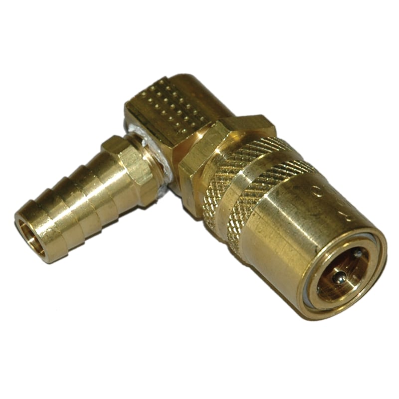 Coupler, 3/8″ Passage, 90 Degree, 1/2″ ID hose Barb, 318 Series.