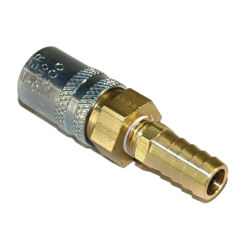 Coupler, 3/8″ Passage, 1/2″ Hose Barb Straight, Valved, 308 Series.