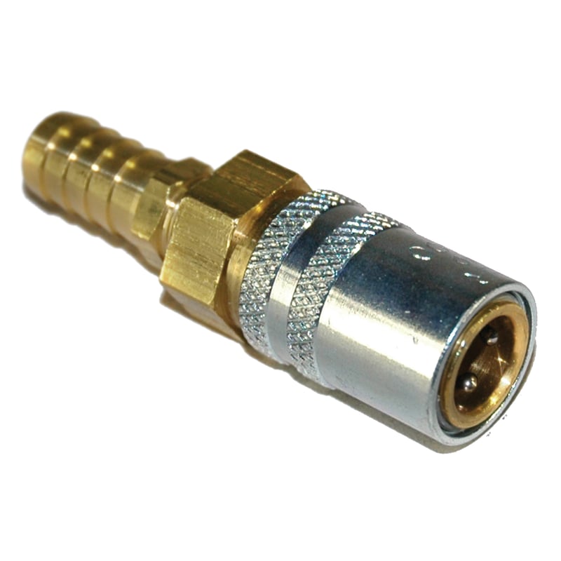 Coupler, 3/8" Passage, 1/2" Hose Barb Straight, Valved, 308 Series.