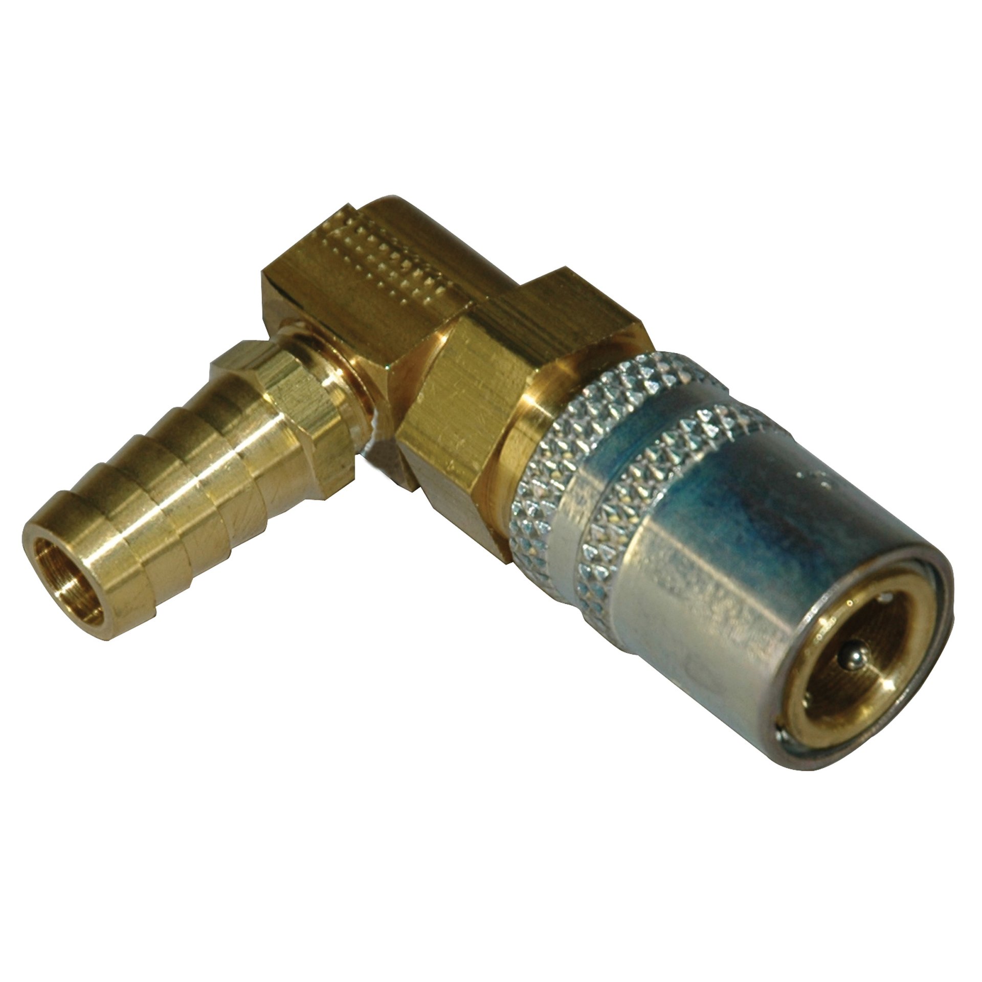 Coupler, 3/8" Passage, 90 Degree, 1/2" Hose, Valved, 318V Series. - Image 1