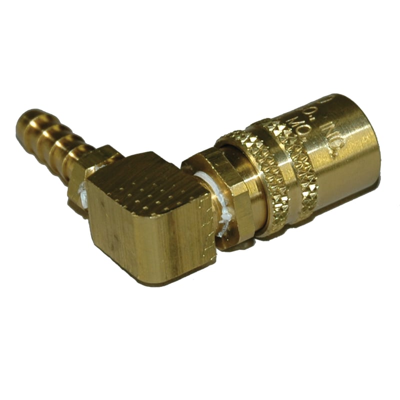 Coupler, Water, 1/4" Passage, 90 Degree, 1/4" Inside Diameter Hose, 214 Series.