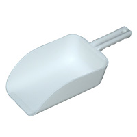 Scoop, Plastic, 82 oz, Flat Bottom Style, White In Color.