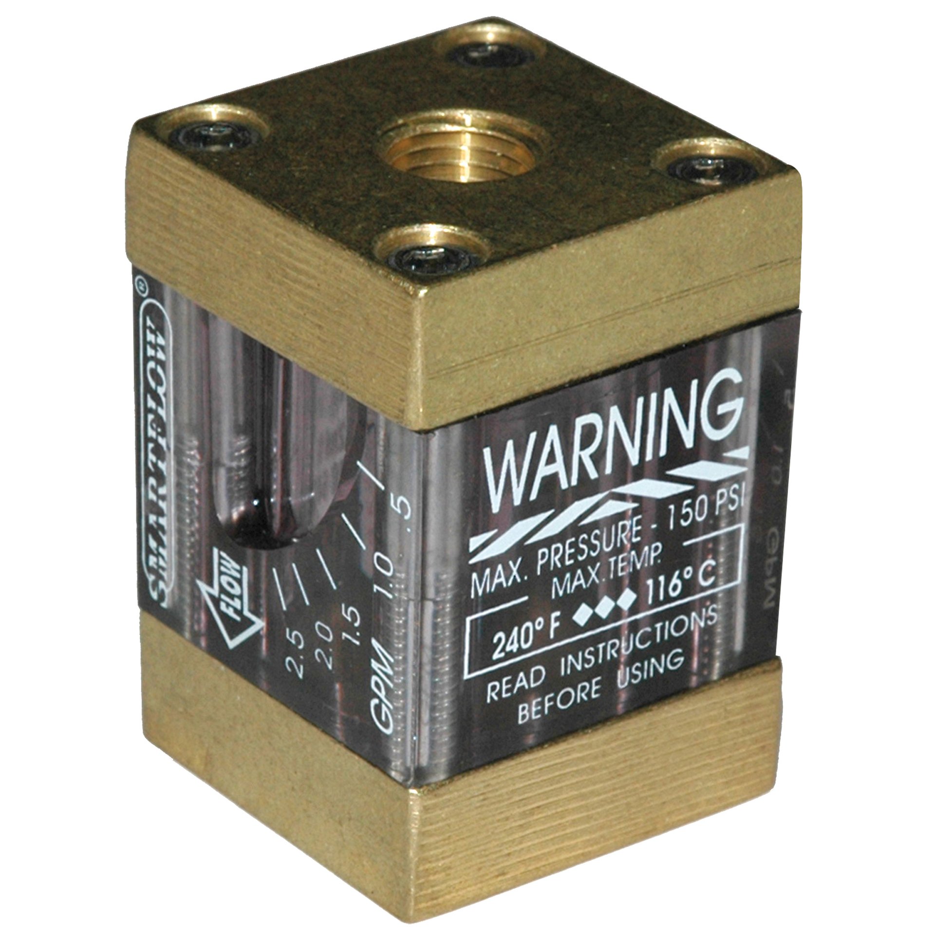 Flowmeter, 1/4" NPT Inlet and Outlet, 2.5 gpm, Brass End Caps - Image 1