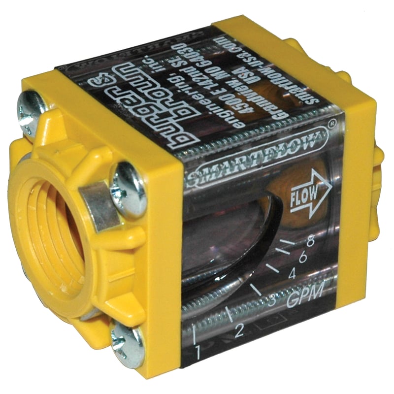 Flowmeter, 1/2" NPT Inlet and Outlet, 8.0 gpm, Nylon End Caps