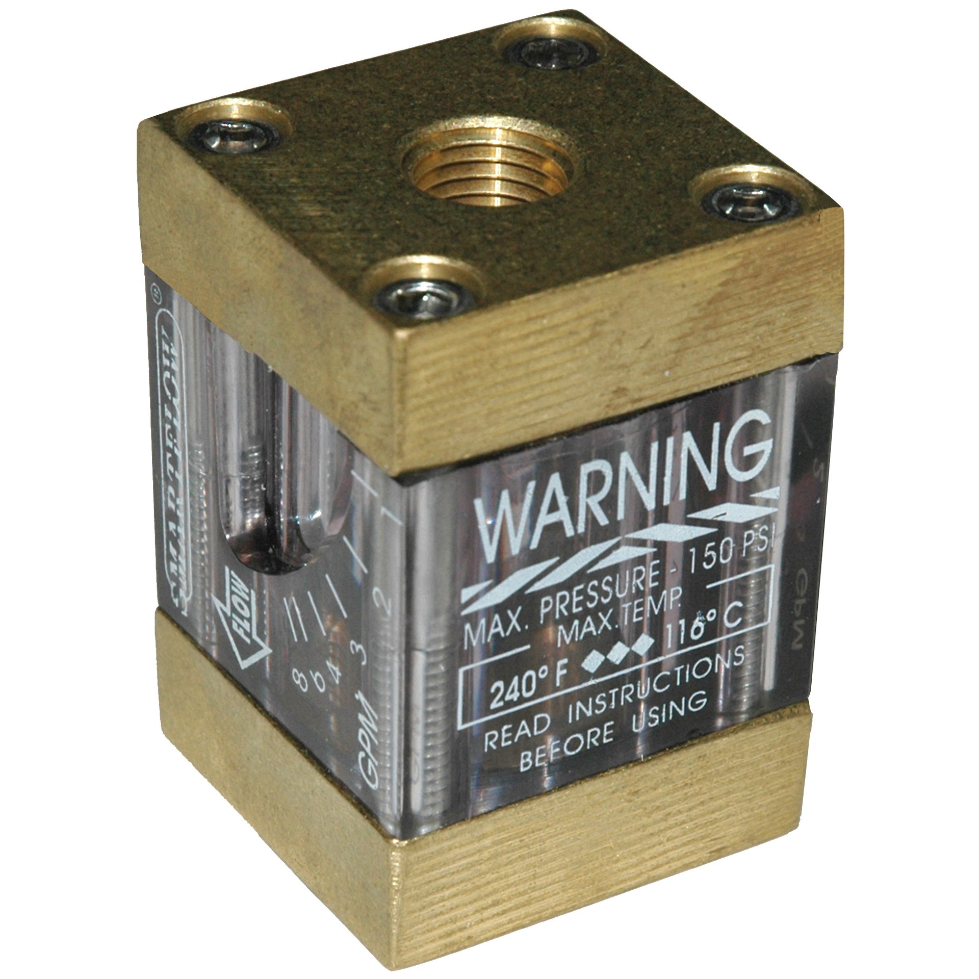 Flowmeter, 1/4" NPT Inlet and Outlet, 8.0 gpm, Brass End Caps - Image 1