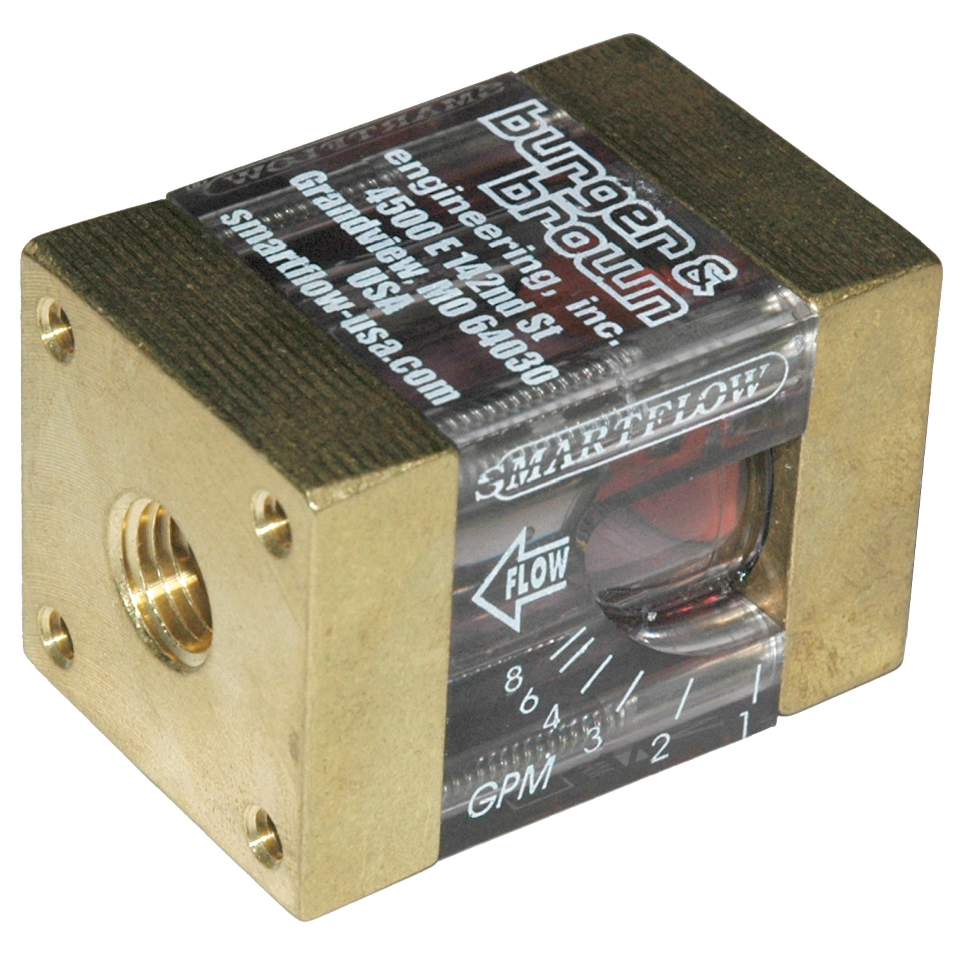 Flowmeter, 1/4" NPT Inlet and Outlet, 8.0 gpm, Brass End Caps - Image 2