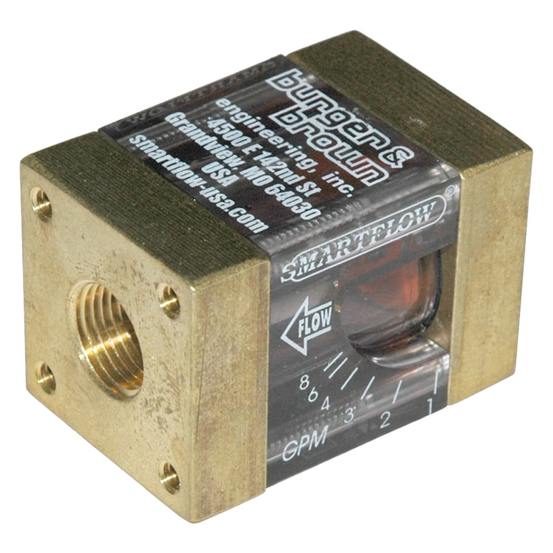 Flowmeter, 3/8" NPT Inlet and Outlet, 8.0 gpm, Brass End Caps