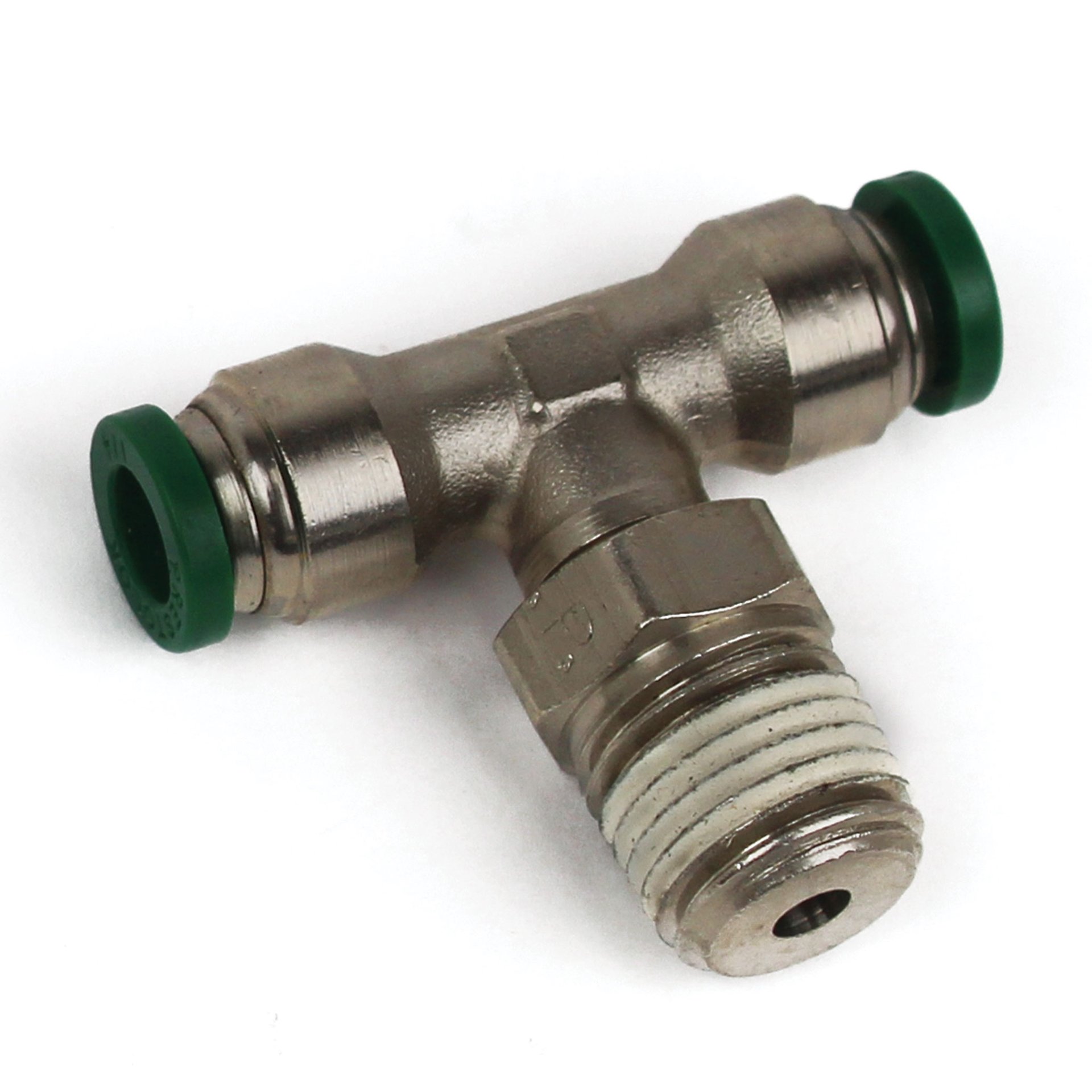 Push to Connect Tube Fitting, Branch Tee, Male Swivel, 1/4" OD Tube x 1/4" NPT - Image 1