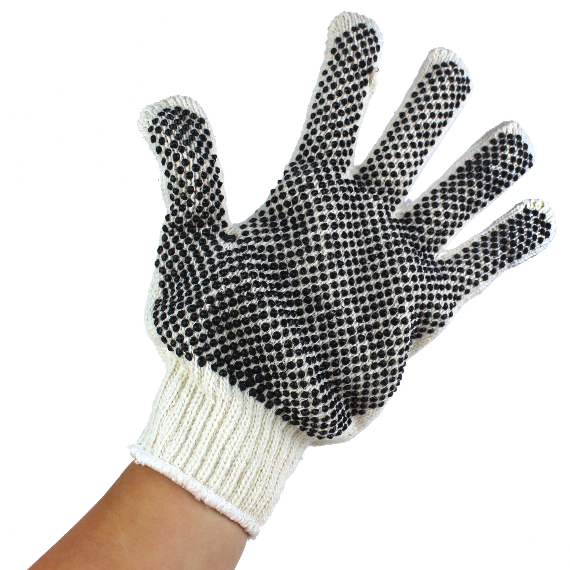 Gloves, Safety, Medium Duty, PVC Dots on Both Sides, Cotton Mix, One Dozen Pairs - Image 1