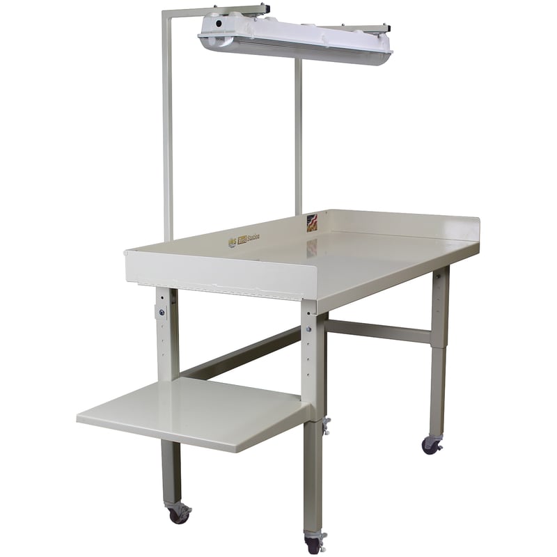 IMS Workstation “Deluxe”, Maintenance Table with Lighting Kit, Utility Shelf, and Swivel/Locking Casters