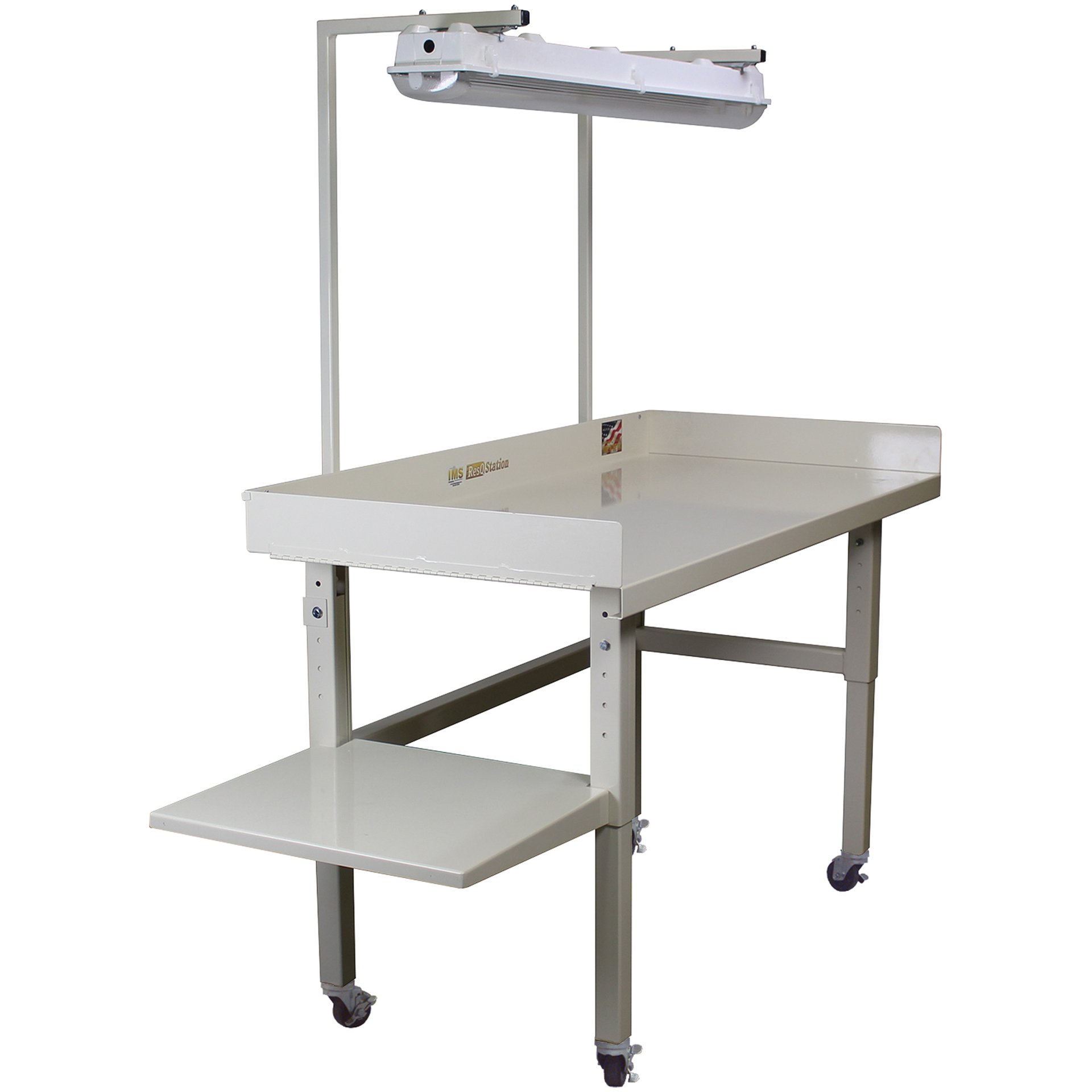 IMS Workstation "Deluxe", Maintenance Table with Lighting Kit, Utility Shelf, and Swivel/Locking Casters - Image 1